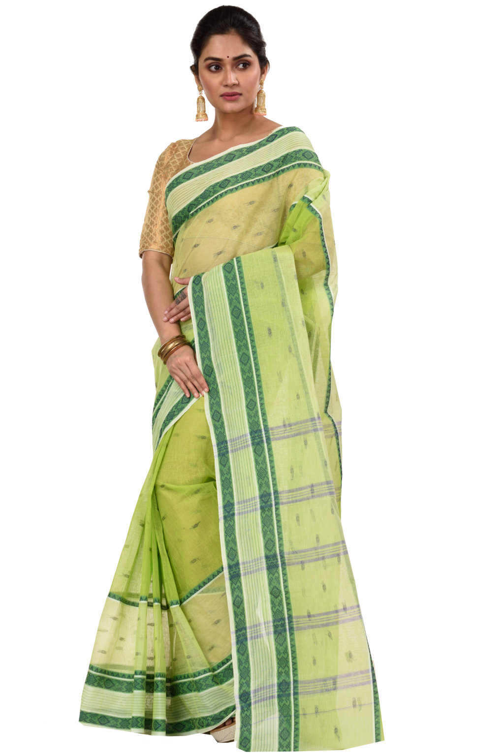 Olive Green Pure Cotton Debdash Tant Saree (345)